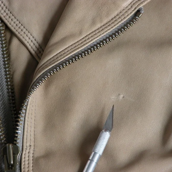 JOIE Sexy Beige Leather Moto Jacket Wms XS - Picture 3 of 8